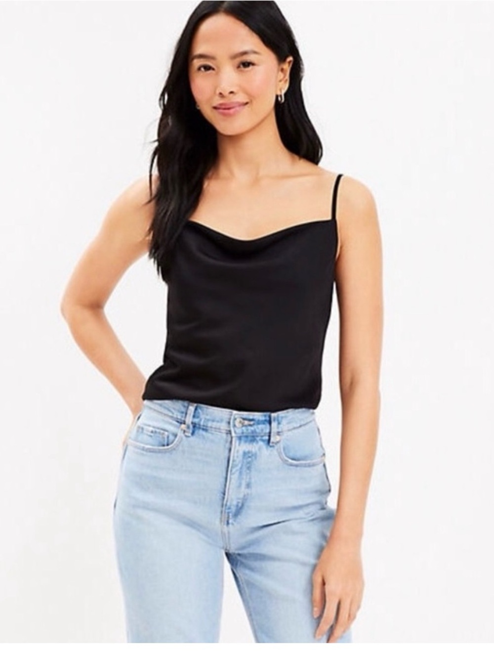 Loft Satin Cowl Neck Spaghetti Strap Tank - navy blue, NWT